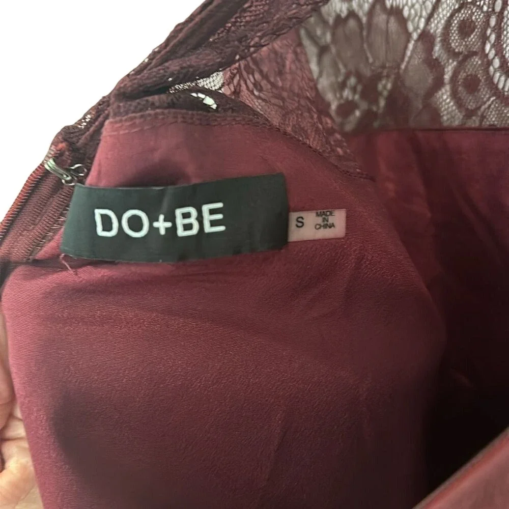 DO+BE Lace Yoke Bell Sleeve‎ Babydoll Dress Women's Small Burgundy Party Dainty